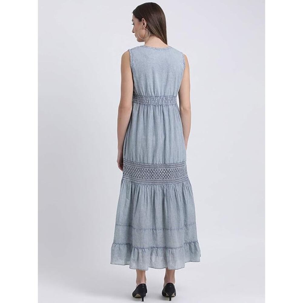 ZINK Women's Blue Self Design Fit and Flare Dress Size S - Picture 2 of 9